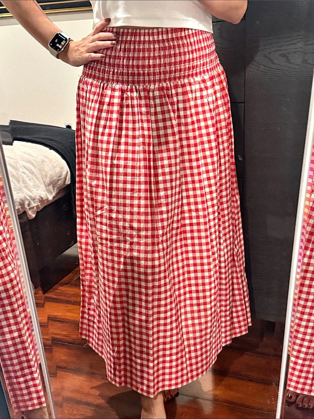 Red & White Gingham Maxi Skirt